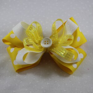 Yellow and White Polka Dot Hair Bow