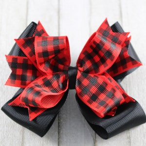 Red and Black Buffalo Plaid Christmas stacked Bow