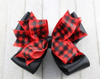 Red and Black Buffalo Plaid Christmas stacked Bow