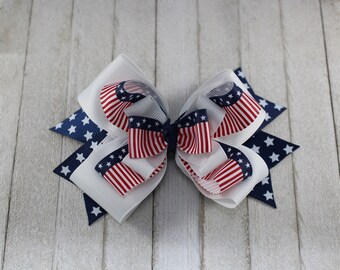 Stars and Stripes Patriotic Fourth Of July Red White and Blue Hair Bow