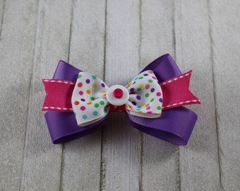 Pink and Purple Polka Dot Hair Bow