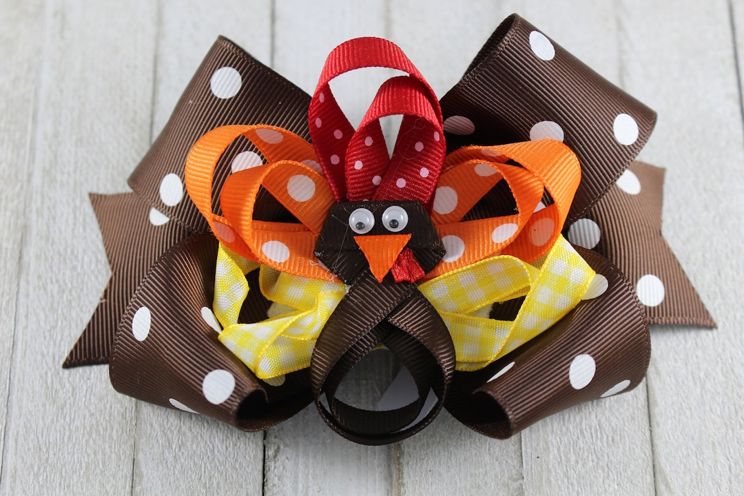 Turkey Ribbon Project Sculpted Ribbon Fall Turkey Thanksgving Primary Colors Hair Bow - Etsy