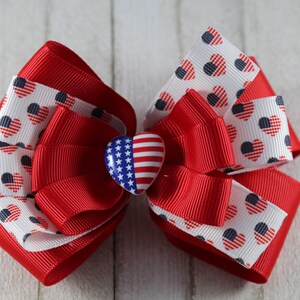 USA Red White Blue Patriotic Hair Bow