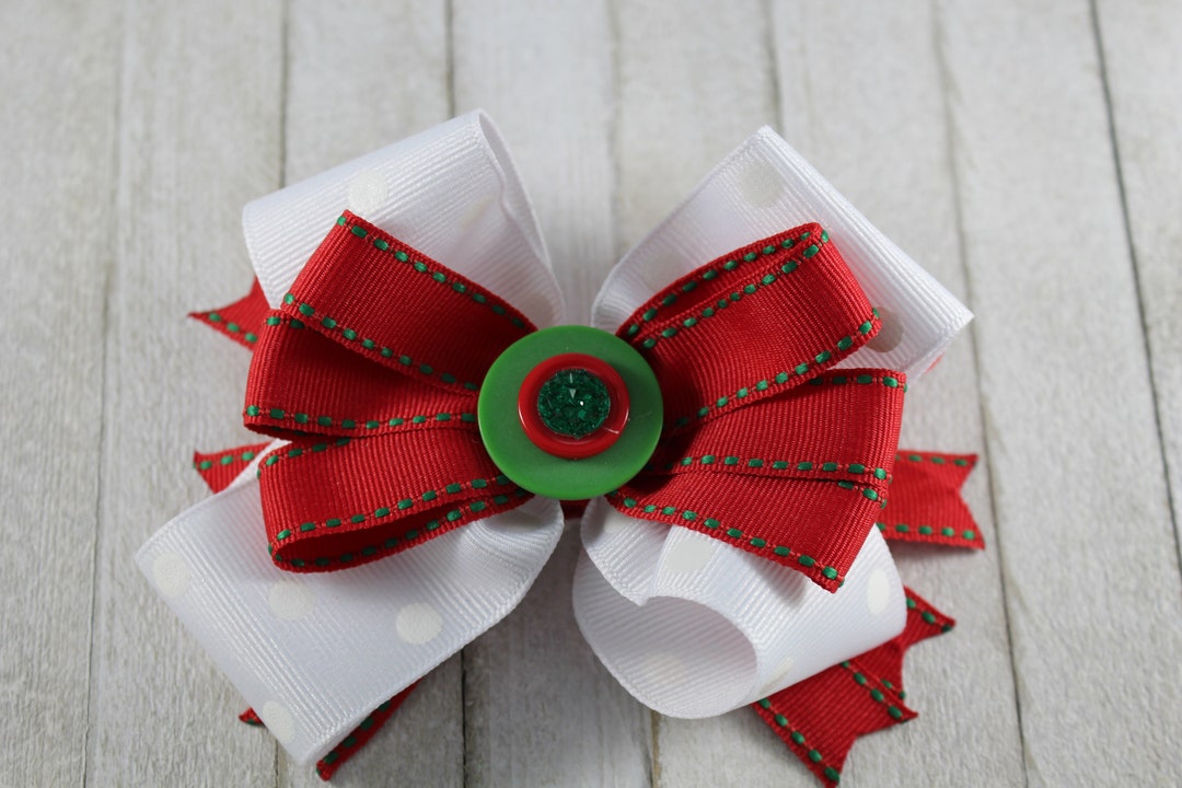 Red and White Polka Dot Christmas Hair Bow - Etsy