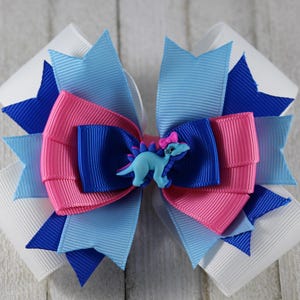 Blue and Pink Layered Dinosaur Hair Bow