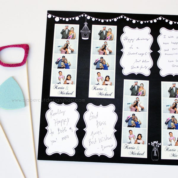 Photo Booth Printed Scrapbook Pages for 2x6 Photo Strips RUSTIC CHALKBOARD Design Double-sided Print 12"X12" size - 20 SHEETS