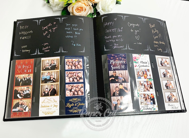 Photo Booth Album Slip-in BLACK with Storage Box Included Wedding Album Guestbook Memory Album 2x6 Photos image 1