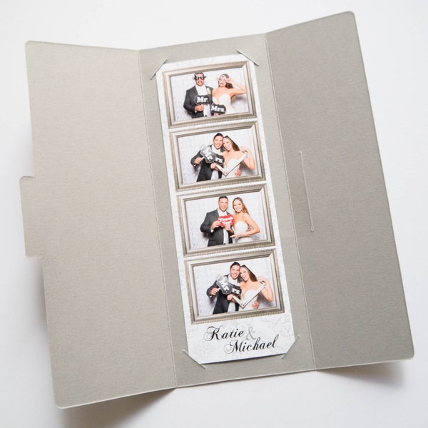 Photo Strip Holder 2x6 Photo Strips Party Favor Gray Silver Cardstock Tri-fold Holders
