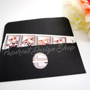 100 PCS Photo Booth Envelope 2x6 Photo Strips Ticket Holder Party Favor Elegant BLACK Solid Cardstock - 100 PCS