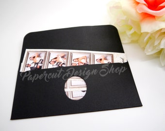 100 PCS Photo Booth Envelope 2x6 Photo Strips Ticket Holder Party Favor Elegant BLACK Solid Cardstock - 100 PCS