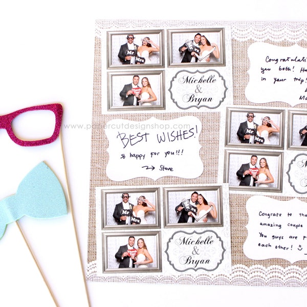 Photo Booth Printed Scrapbook Pages for 4x6 Photos BURLAP & LACE Design Double-sided Print 12"X12" size - 20 SHEETS