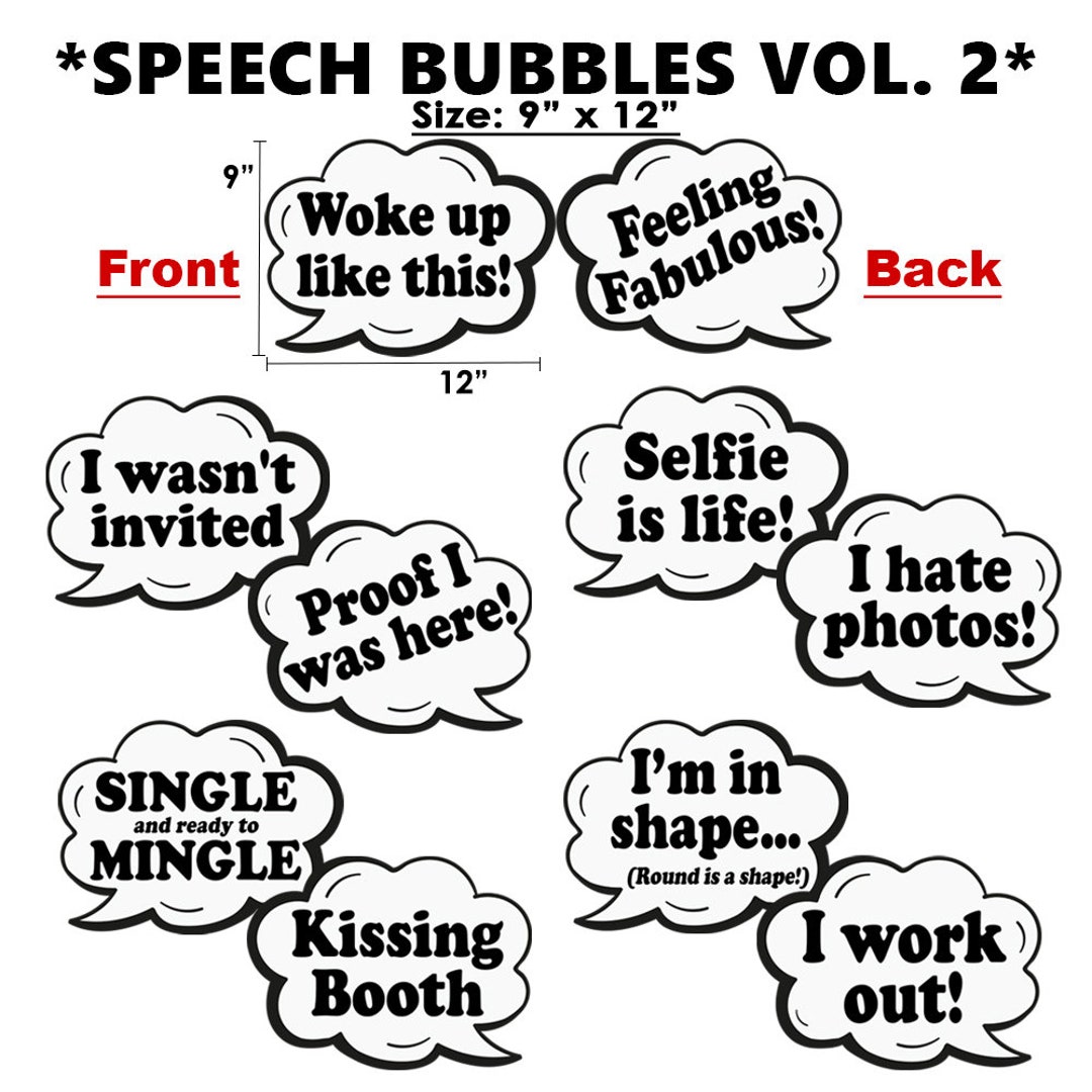 Photo Booth Props Speech Bubbles Volume 2 Set Party Props - Etsy