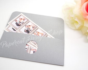 100PCS Photo Booth Envelope 2x6 Photo Strips Party Favor Elegant GRAY Solid Cardstock - 100 PCS