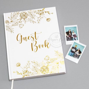 Wedding Guestbook, Instant Photos Guestbook, Instax Album, Gold Foil Flowers Guestbook, Birthday, Party Guestbook