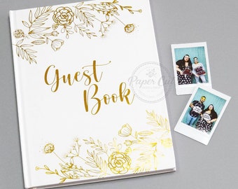 Wedding Guestbook, Instant Photos Album, Gold Foil Flowers Design, Birthday, Party Guestbook