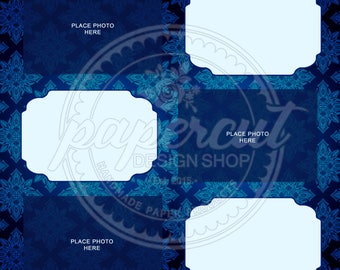 Photo Booth Printed Scrapbook Pages for 4x6 Photos Blue Pattern Design Double-sided Print - 20 Sheets