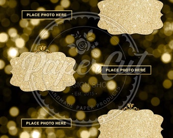 Photo Booth Printed Scrapbook Pages for 4x6 Photos GLITTER GOLD & Black Design Double-sided Print 12"X12" size - 20 SHEETS