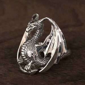Oxidized Sterling Silver Dragon Ring: Hand Cast 925 Silver