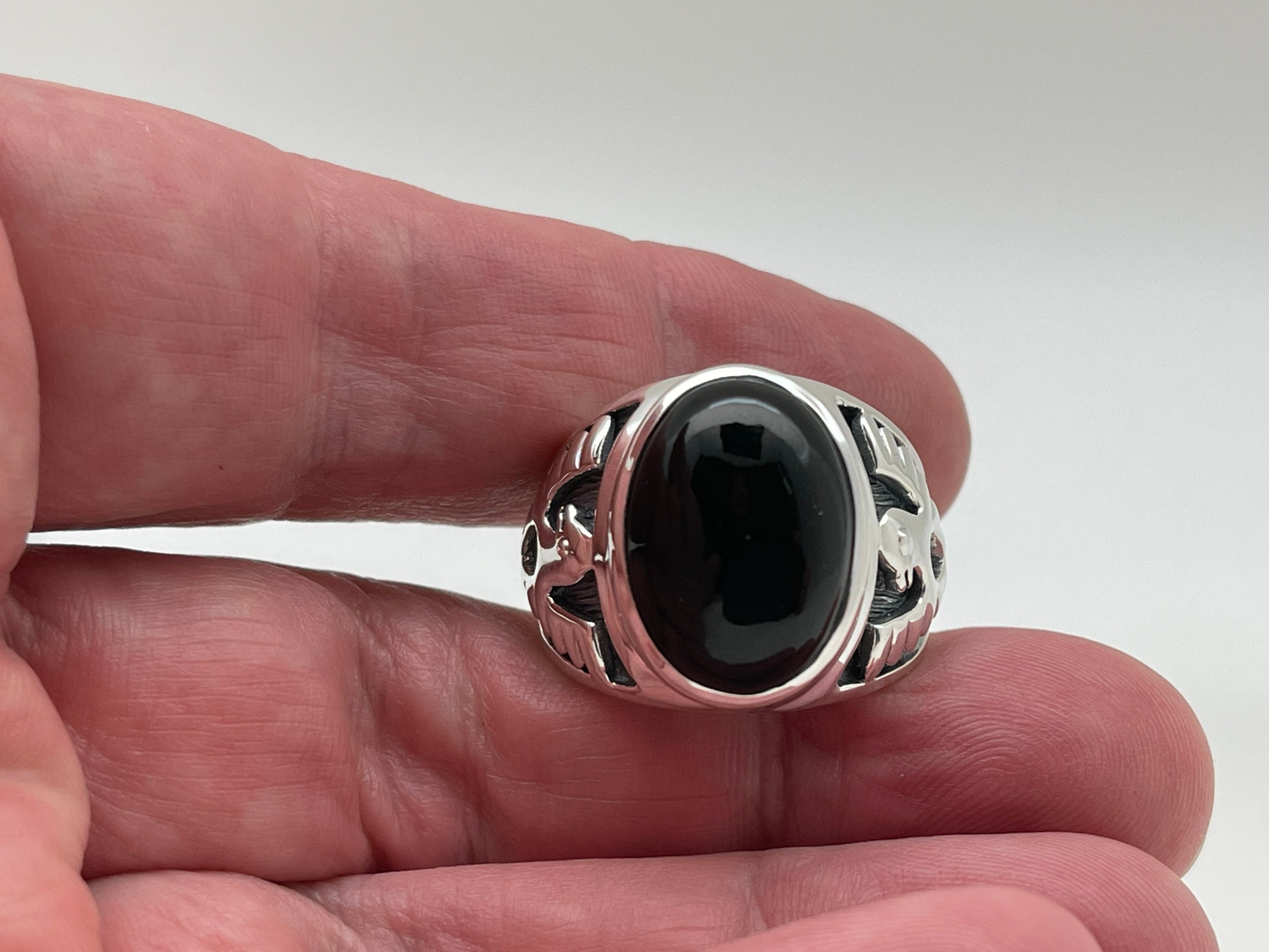 Men's Black Onyx Eagle Ring // 925 Sterling Silver // Etsy