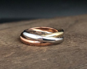 Three Tone Rolling Ring // Triple Band Rolling Ring // 925 Sterling Silver with Yellow and Rose Gold Plating // Multi Color Rolling Ring