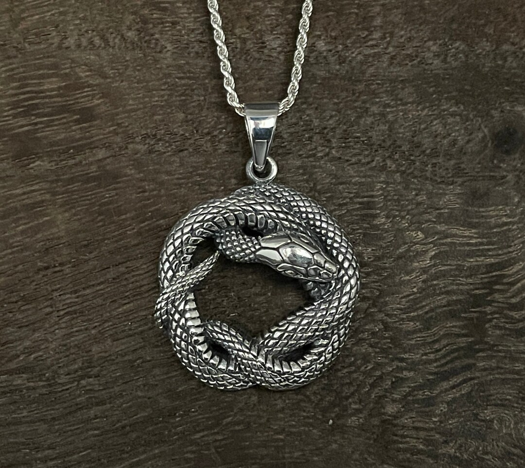 Oxidized Sterling Silver Python Snake Pendant: Reptile Jewelry - Etsy