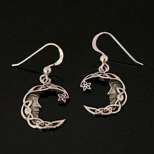 Celtic Crescent Moon Star Earrings - 925 Sterling Silver- Celestial Jewelry