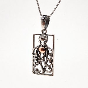 Octopus Pendant - Silver Gold Octopus Pendant -- 925 Sterling Silver