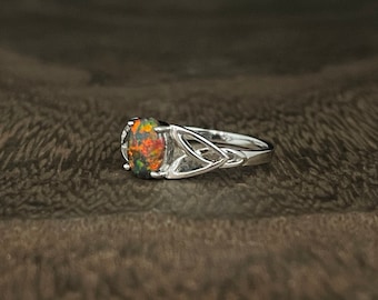 Celtic Fire Opal Ring // 925 Sterling Silver // Black Opal Ring // Celtic Jewelry