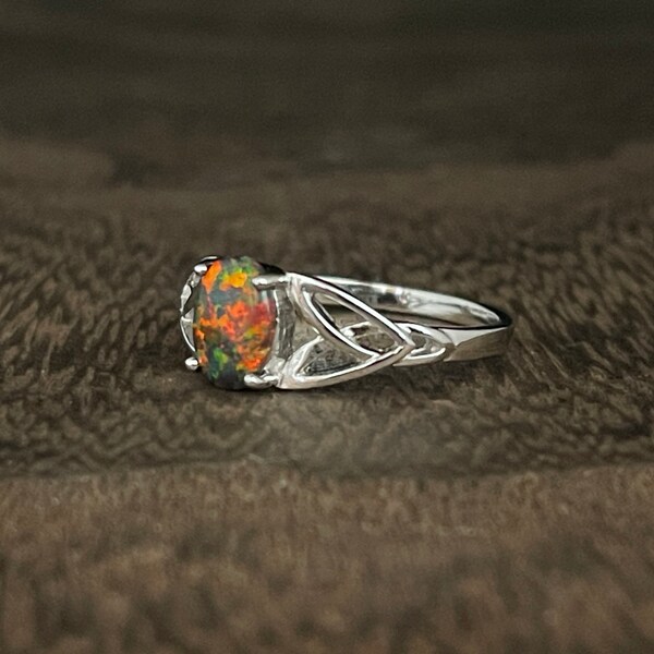 Celtic Fire Opal Ring // 925 Sterling Silver // Black Opal Ring // Celtic Jewelry