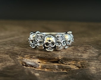 Heavy Oxidized 925 Sterling Silver Skulls Ring: Gothic Band