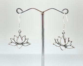 Dangly Lotus Earrings - Silver Lotus Earrings - 925 Sterling Silver