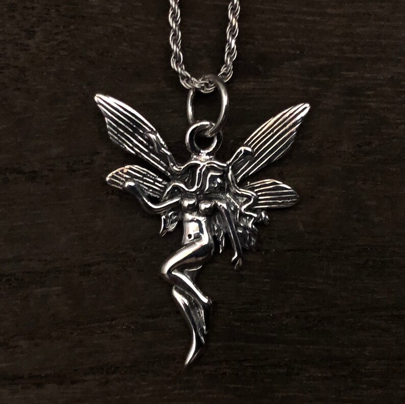 Silver Fairy Pendant 925 Sterling Oxidised With High Polish Finish Hand Cast Fantasy Jewelry