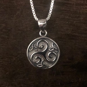 Celtic Triskelion Pendant Necklace - 925 Sterling Silver -- Ships with Silver Box Chain