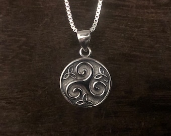 Celtic Triskelion Pendant Necklace - 925 Sterling Silver -- Ships with Silver Box Chain