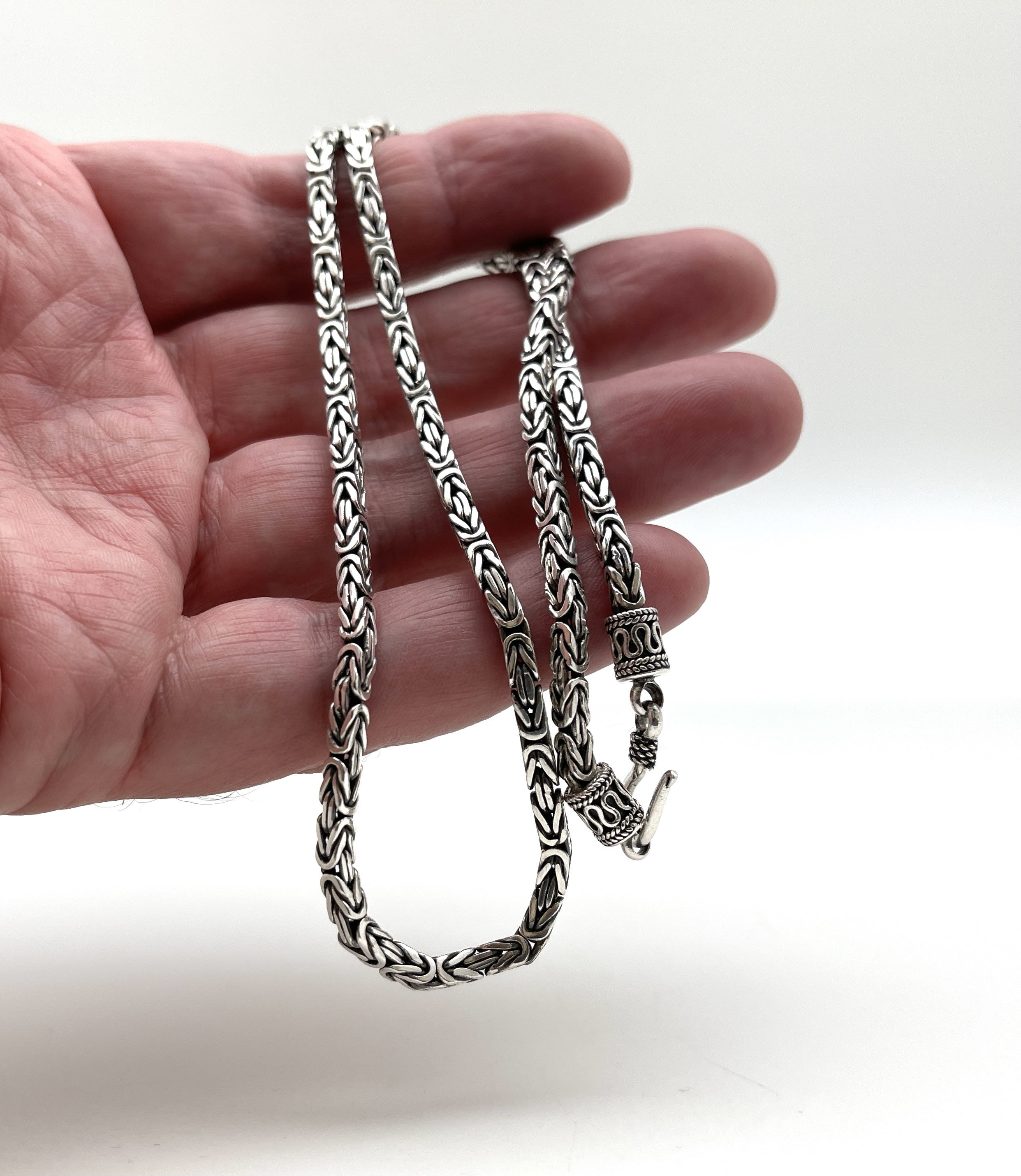 酸化スターリングシルバービザンチンチェーン - バリ 3 mm - Etsy 日本