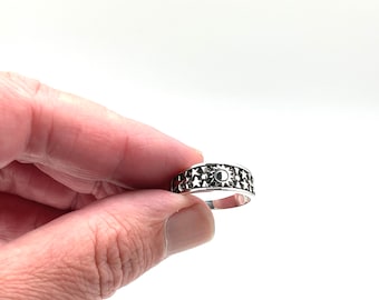 Bague soleil et étoiles en argent sterling oxydé