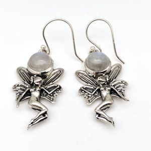 Fairy Earrings - Moonstone Fairy Earrings - Silver Fairies  - 925 Sterling Silver