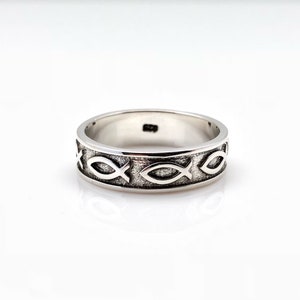 Oxidized Sterling Silver Christian Fish Ring - Religious Jewelry
