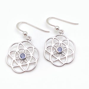 Mandala Earrings with Amethyst - 925 Sterling Silver -- Spiritual Jewelry
