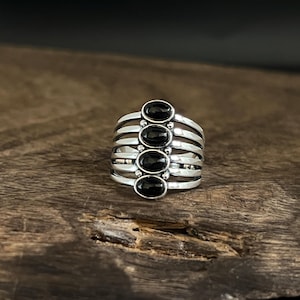 Multi Stone Black Onyx Silver Ring // 925 Sterling Silver // Handmade // Sizes 6 to 12