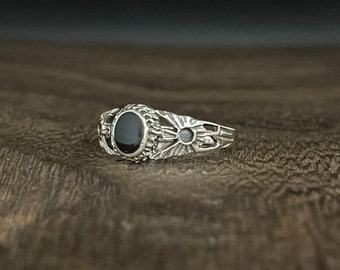Oxidized Sterling Silver Onyx Ring: Southwest Style