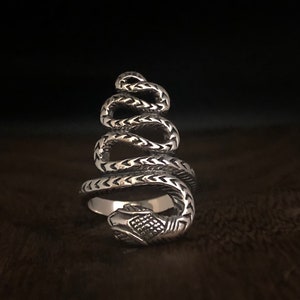 Silver Snake Ring with Etching // Sterling Snake Ring // 925 Sterling Silver