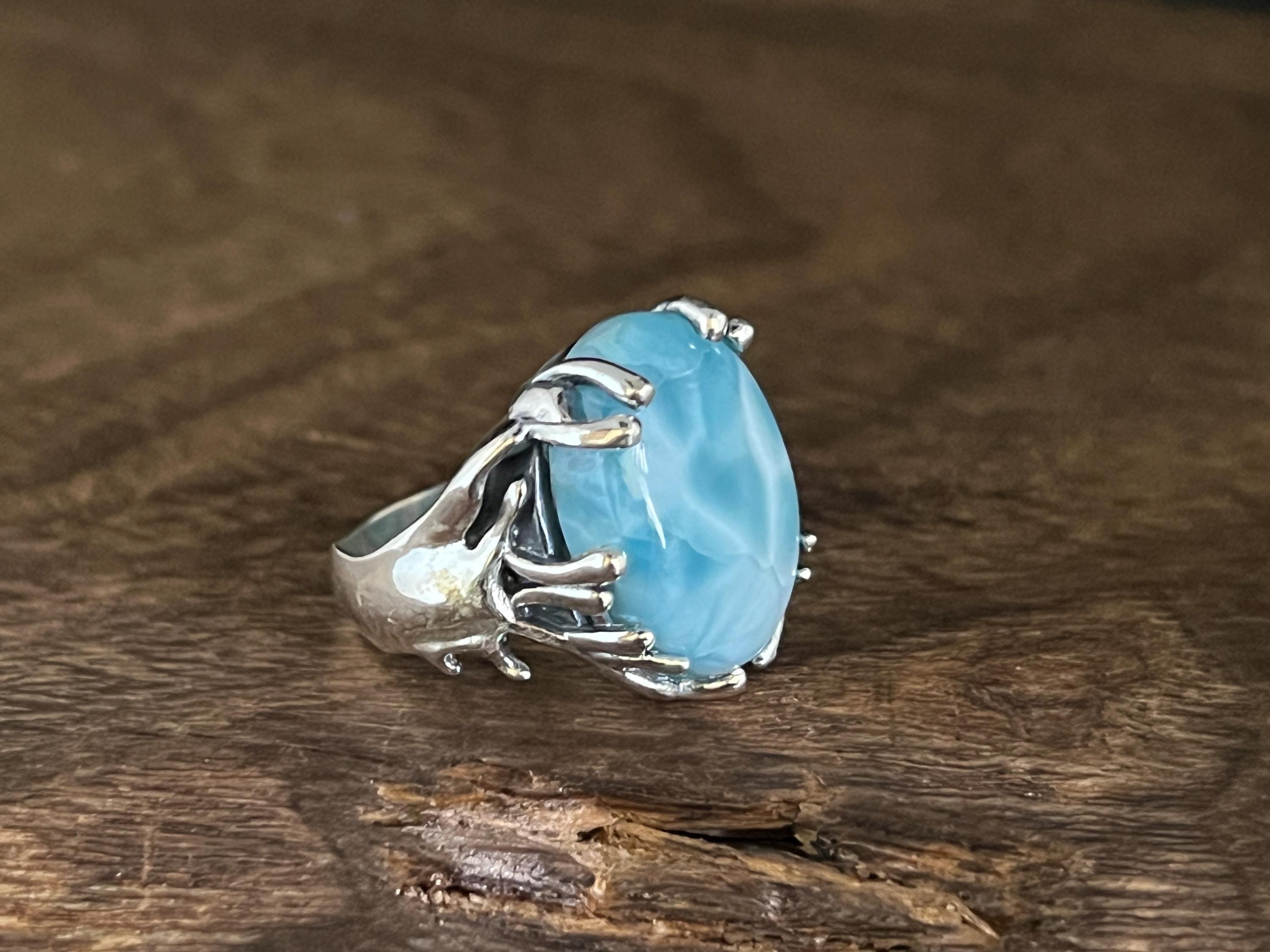 手作りラリマーブランチリング：925スターリングシルバー、サイズ8