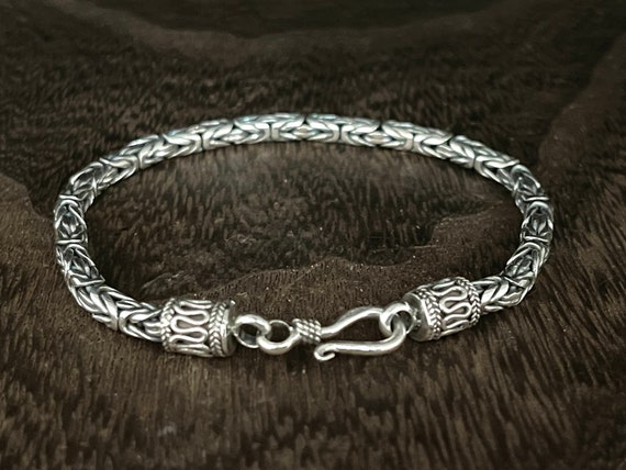 8.5 Inch Handmade Byzantine Sterling Silver Bracelet: Oxidized
