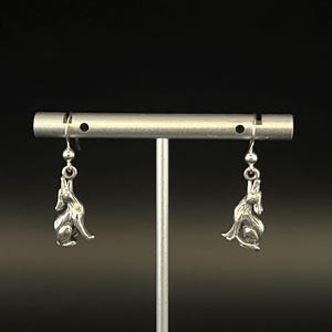 Wolf Earrings -- 925 Sterling Silver - Dangling Wolf Earrings- Handcrafted