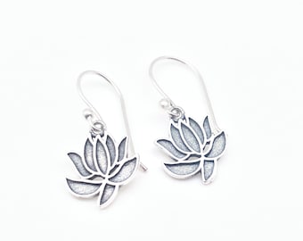 Lotus Earrings - Silver Lotus Leaf Earrings - 925 Sterling Silver -- Spiritual Jewelry