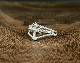 Rope Cross Ring // 925 Sterling Silver // Silver Cross Ring