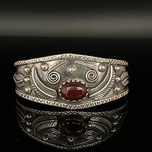 Southwest Style Feather Bracelet with Carnelian - 925 Sterling Silver
