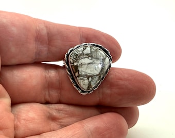 Größe 8 White Buffalo Türkis Ring: Oxidiert, 925 Sterling Silber, Western Ring