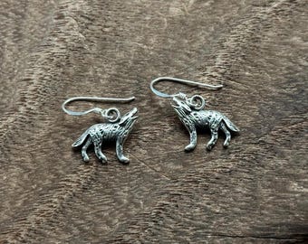Oxidized Sterling Silver Wolf Earrings: Celtic Moon Design